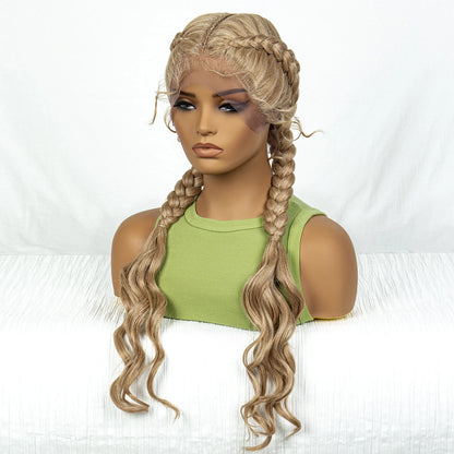 Braids SENSE Synthetic Cornrow Braided Wigs with Curly Wave for Women Lace Frontal Afro Hair Braids Wig with Baby Hair for Girls 30 Inches