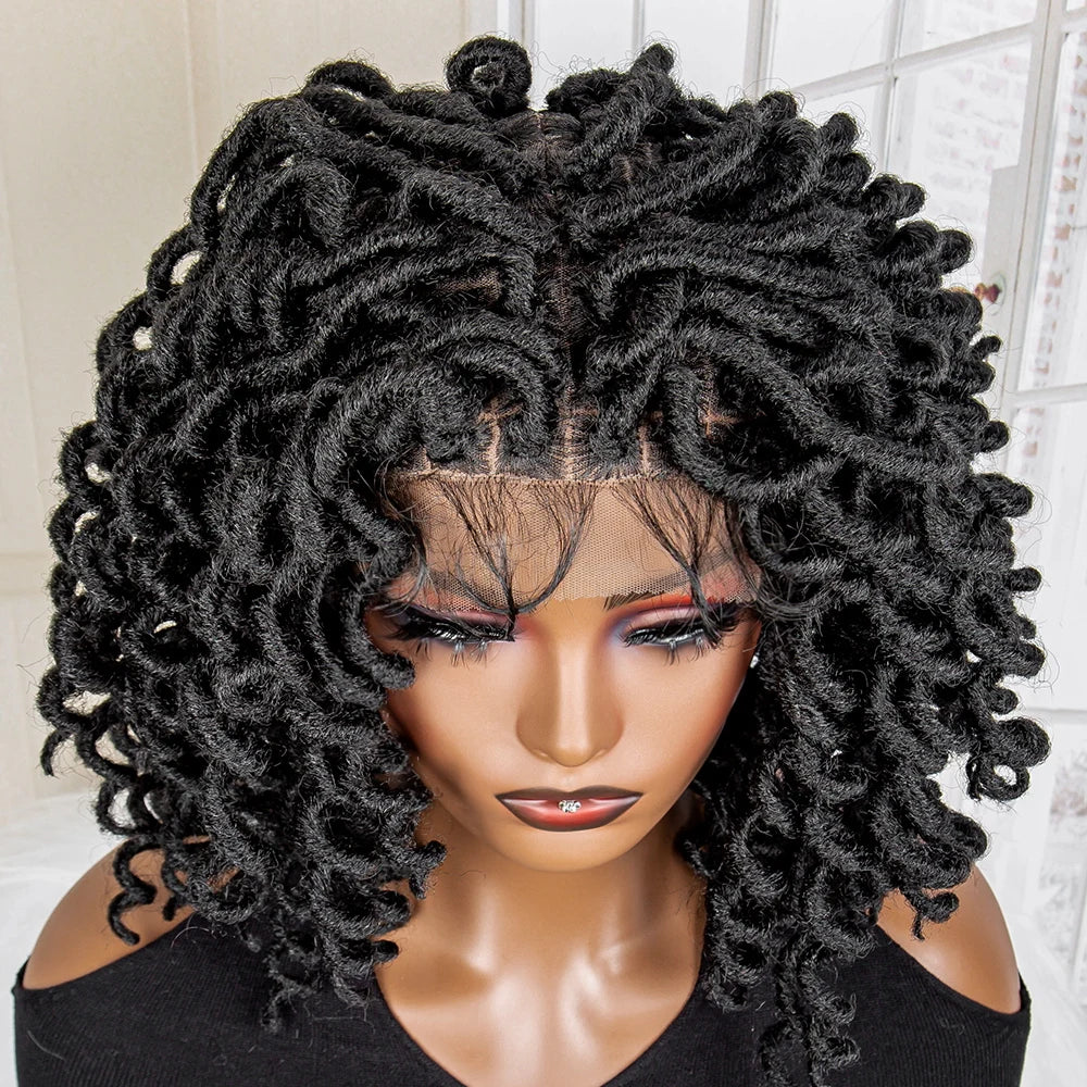 Braids SENSE 18 Inches Synthetic Full Lace Wig Short Bob Curly Wave Box Braided Wigs for African Women Heat Resistant Braiding Hair Wigs