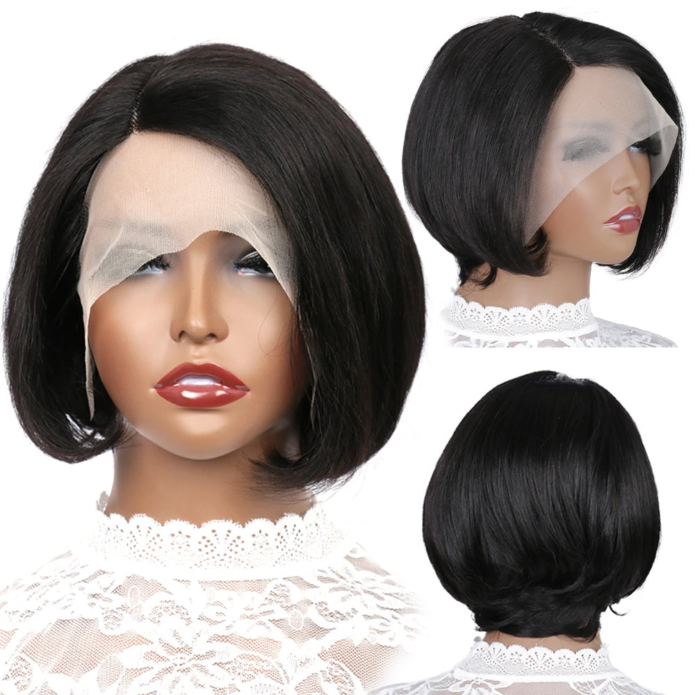 Short SENSE Side Part Wig Human Hair 13x1 Lace Frontal Wigs Pixie Transparent Short Bob Human Hair Wigs For Women Lace Front Human Hair Wig