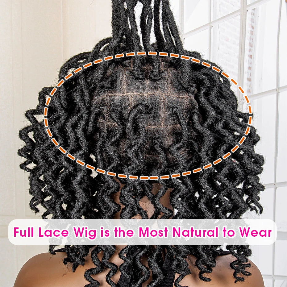 Braids SENSE 18 Inches Synthetic Full Lace Wig Short Bob Curly Wave Box Braided Wigs for African Women Heat Resistant Braiding Hair Wigs