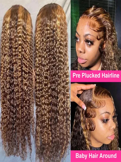 Lace wigs Deep Wave Wig Human Hair Glueless Wig 180 Density Human Hair Ready To Wear Highlight Wig Human Hair Curly Lace Front Human Hair