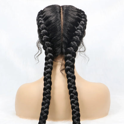Braids SENSE Synthetic Cornrow Braided Wigs Natural Black Braided Lace Front Wig Double Dutch Braids 100% Hand Made with Baby Hairs for Women