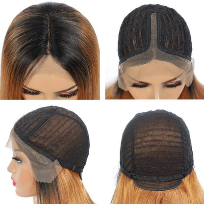 Lace wigs Highlight p4/27 Brazilian Remy Hair T Lace Ombre Human Hair Wigs Blond Wig Straight Bob Wig 13X6X1 Lace Front Wigs For Women