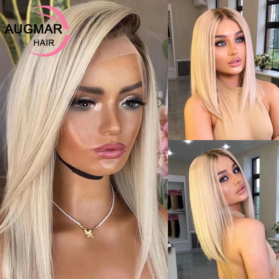 Short SENSE Pre Plucked 13x6 Blonde Lace Front Wig Human Hair Ombre Straight Short Bob Human Hair Wigs HD Transparent 360 Lace Frontal Wig