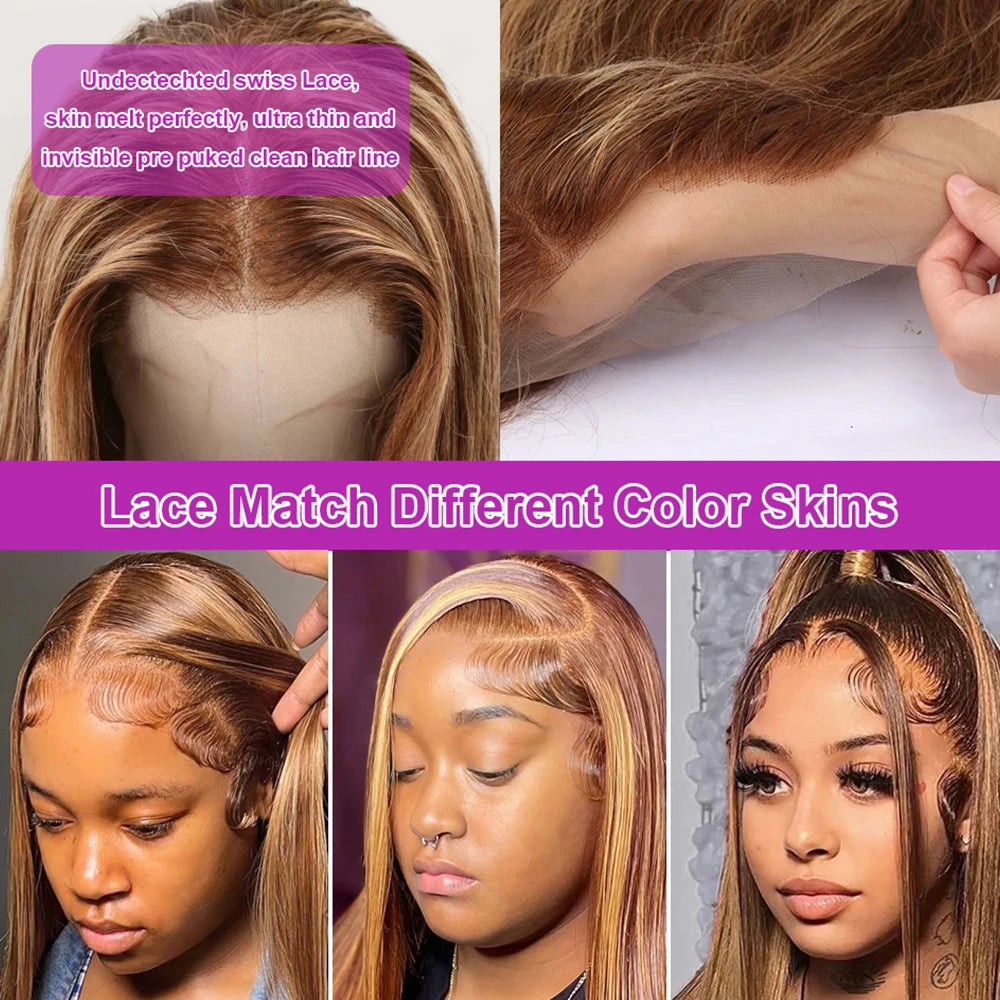 Lace wigs 40 Inch Highlight Ombre 13x4 Glueless Lace Front Human Hair Wigs Honey Blonde Colored Bone Straight Lace Frontal Wigs For Women