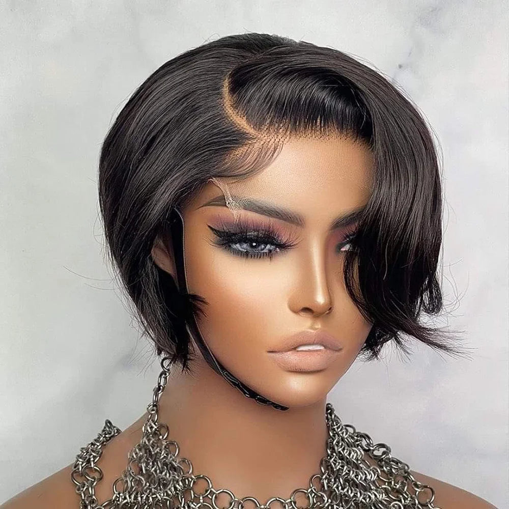 Short SENSE Side Part Wig Human Hair 13x1 Lace Frontal Wigs Pixie Transparent Short Bob Human Hair Wigs For Women Lace Front Human Hair Wig