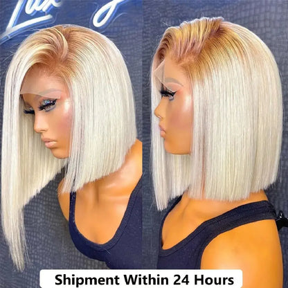 Short SENSE 13x4  613 Blonde BOB Ombre Lace Fornt Wig Short Straight Bob Braizilian Human Hair Wigs  Transparent Lace Frontal Wig Preplucked