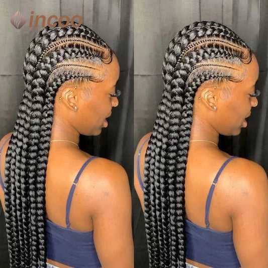 Braids SENSE Incoo 36" Synthetic Full Lace Braided Wigs For Black Women Jumbo Knotless Box Braid Lace Wigs Cornrow Wig Braide African Hair