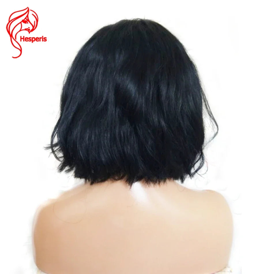 Short SENSE Hesperis Brazilian Remy Short Bob Cut Human Hair Wig With Bangs Natural Wave Scalp Top Full Machine Made Wavy Bob Wigs For Women