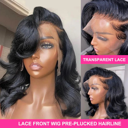 Short SENSE Brazilian Body Wave Short Bob Wig 4x4 Closure Wig Transparent 13x4 Lace Front Human Hair Wigs for Women Pre Plucked Virgin Remy