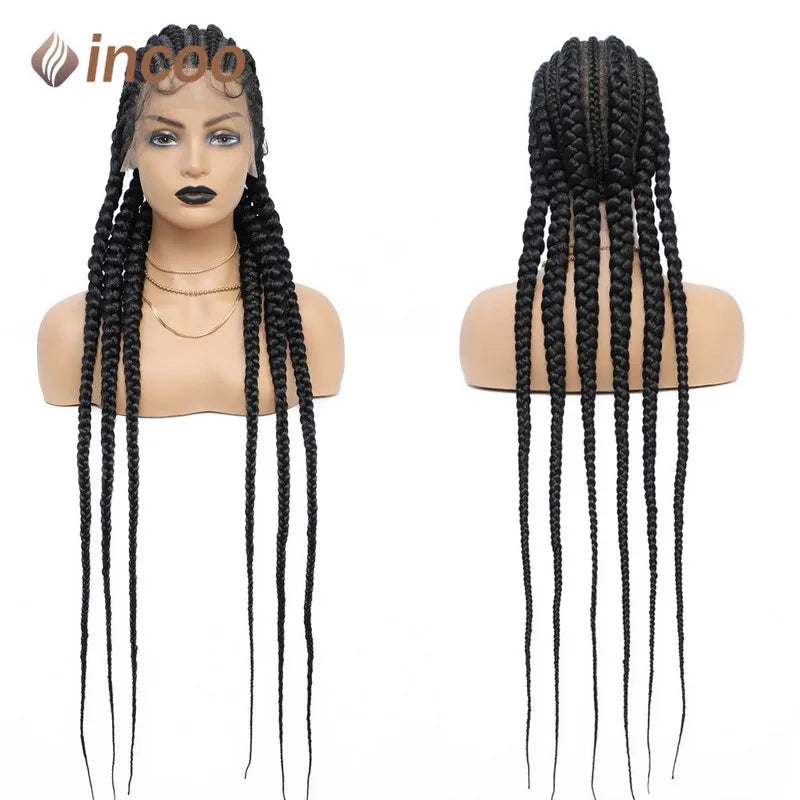 Braids SENSE Incoo 36" Synthetic Full Lace Braided Wigs For Black Women Jumbo Knotless Box Braid Lace Wigs Cornrow Wig Braide African Hair