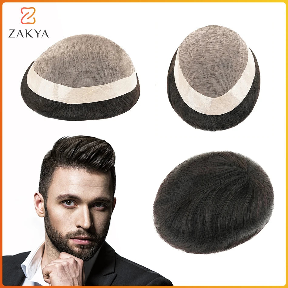 MEN'S SENSE BEAUTY Mono Durable Human Hair Toupee Men Breathable Male Hair Prosthesis Capillary Men 130% Density 6" Male Wig Systems Free Shipping