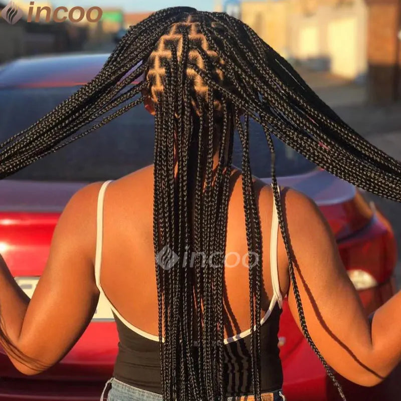 Braids SENSE 36" Full Lace Braided Wigs Synthetic Box Braids Lace Front Wigs Knotless Braided Wigs Black Small Box Square Hair Wigs African