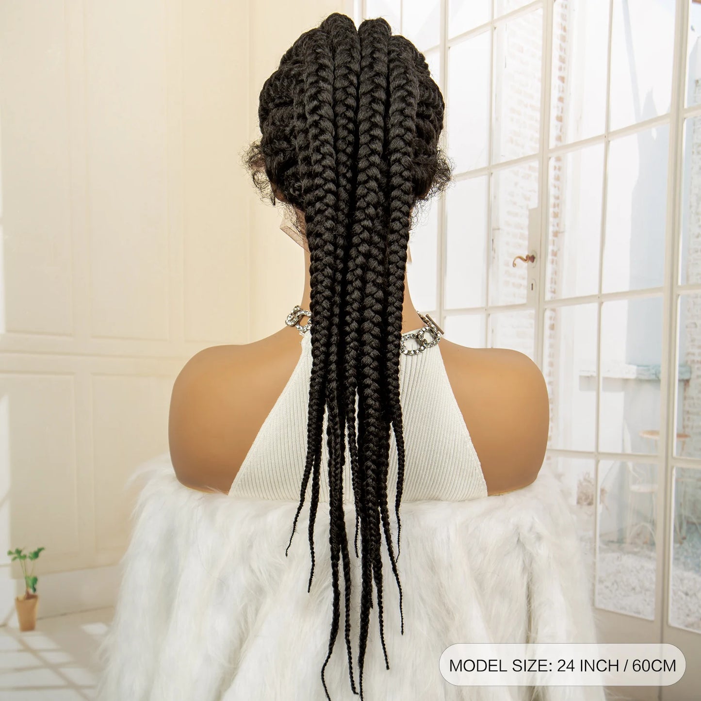 Braids SENSE Synthetic Ponytail Braided Wigs Lace Frontal 24 Inches African Knotless Twist Braids Wig for Black Women with Baby Hair