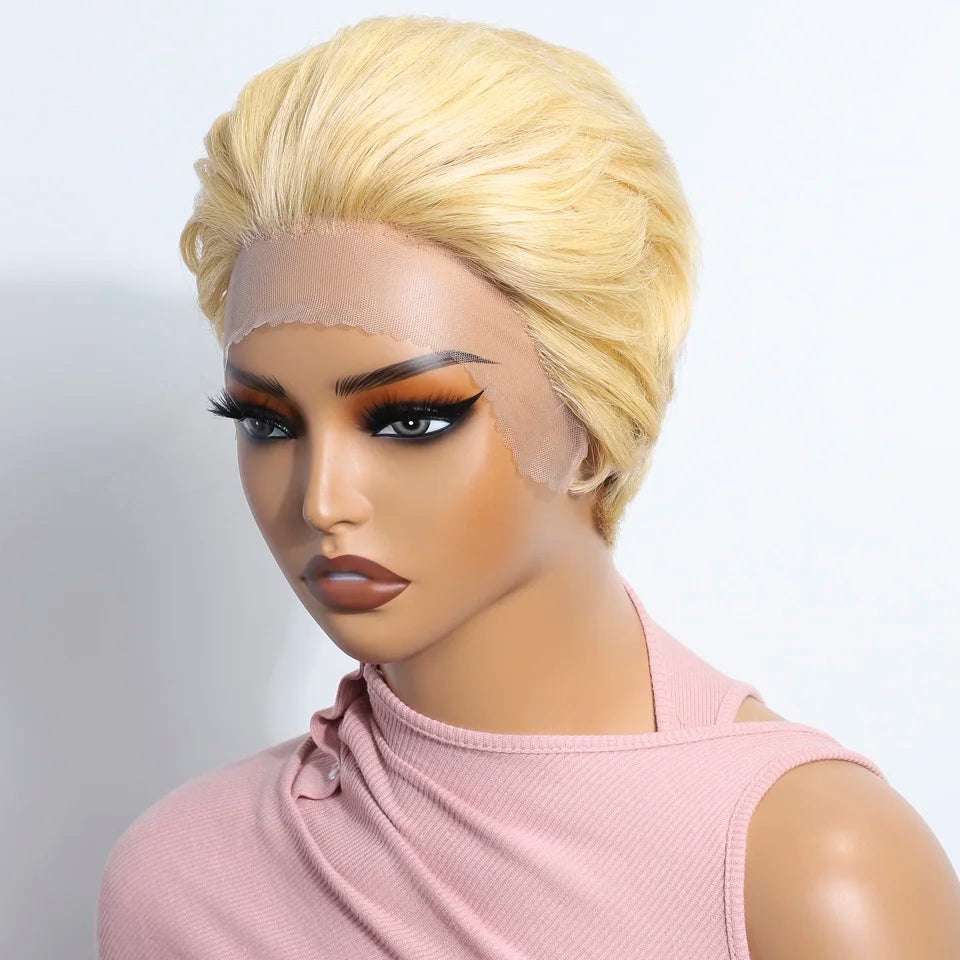 Short SENSE Lekker 613 Blonde Short Pixie Cut Bob 13x6X1 Lace Front Human Hair Wigs For Women Brazilian Remy Hair Classic Slicked Back Wigs