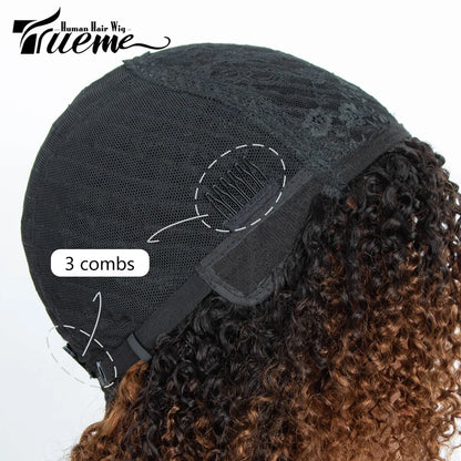 Short SENSE Trueme 180% Short Kinky Curly Bob Human Hair Wigs For Women Brazilan Black Ombre Highlight Brown Curly Human Hair Wig With Bangs
