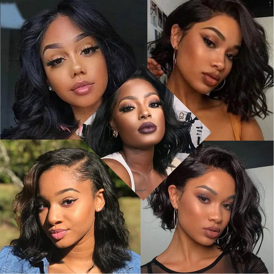 Short SENSE 13x4 Body Wave Lace Frontal Bob Wig Cheap Brazilain 100% Human Hair Virgin Wigs Remy 4x4 Bob HD Lace Closure Wig For Women Loose