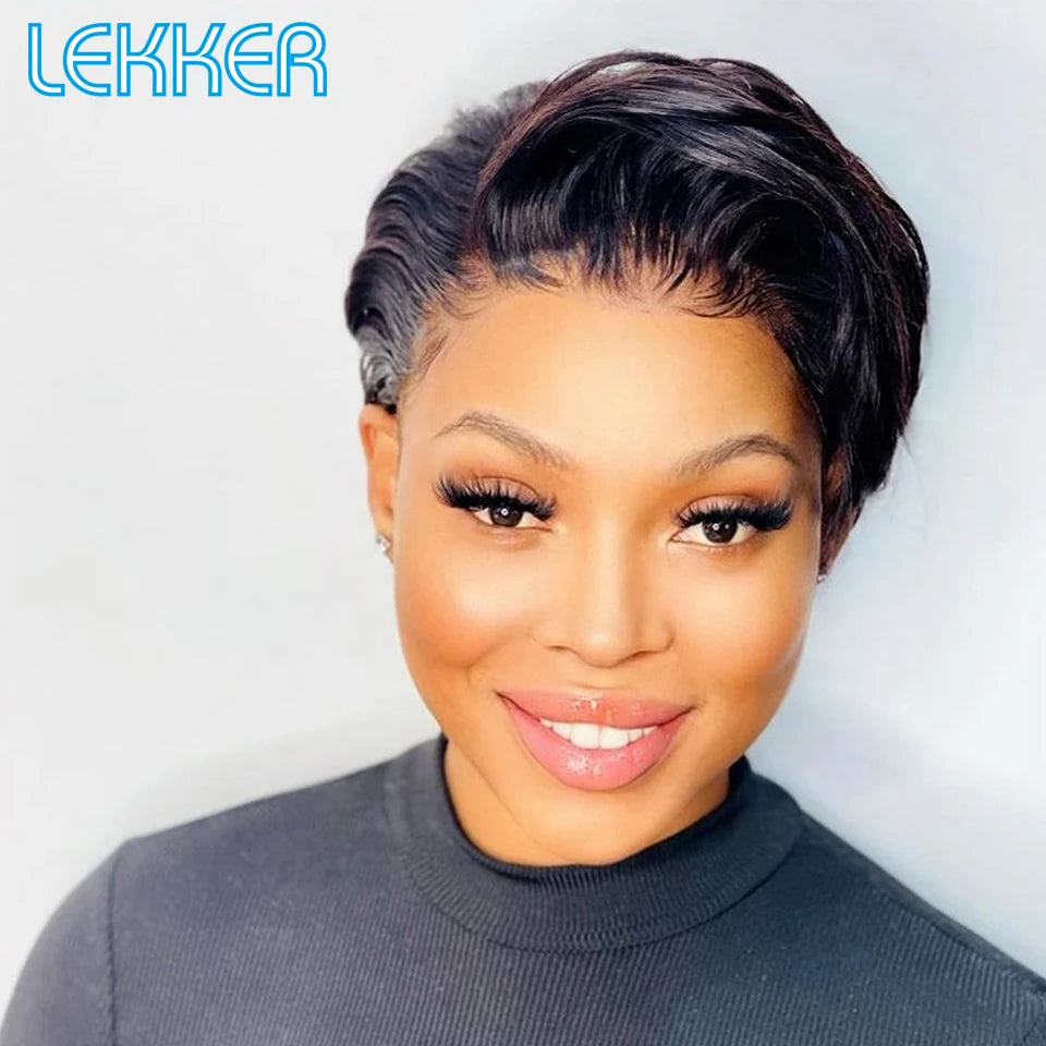 Short SENSE Lekker Short Pixie Bob T Part Lace Front Human Hair Wigs For Women Brazilian Remy Hair Ombre Blonde 613 Glueless HD Lace Wigs