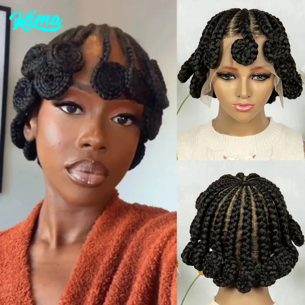 Braids SENSE Kima Koroba Braided Wigs Synthetic Full Lace Wig Bantu Cornrow Braiding Style with Baby Hair for Afro Women