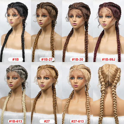 Braids SENSE Synthetic Cornrow Braided Wigs Natural Black Braided Lace Front Wig Double Dutch Braids 100% Hand Made with Baby Hairs for Women