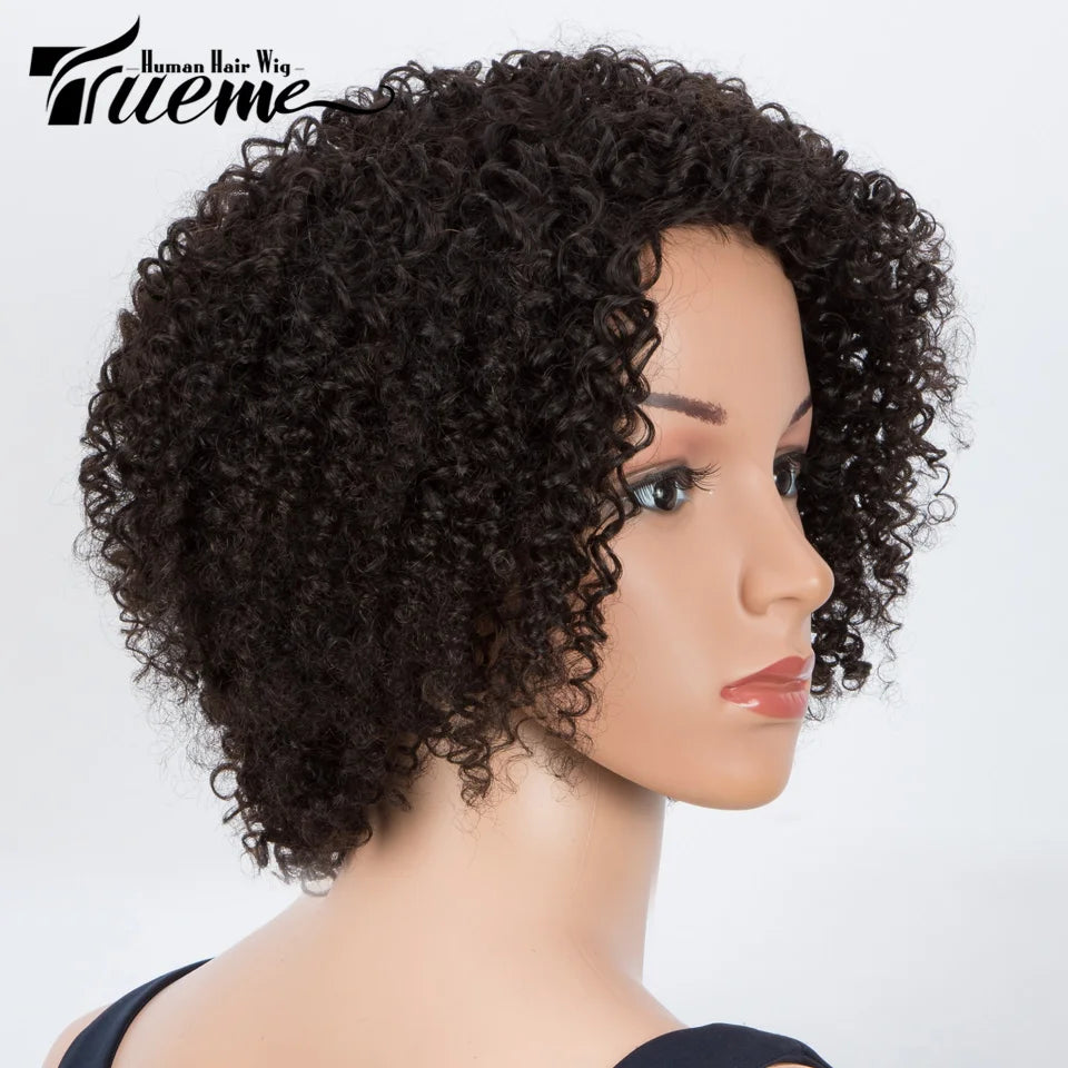 Short SENSE Trueme 180% Short Kinky Curly Bob Human Hair Wigs For Women Brazilan Black Ombre Highlight Brown Curly Human Hair Wig With Bangs