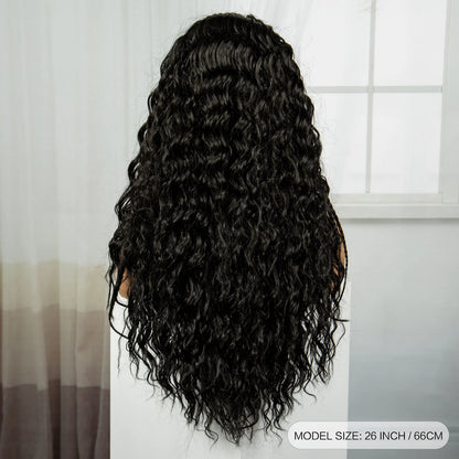 Braids SENSE 26 Inch Natural Water Wave Synthetic Braided Wigs Lace Braided Wig Curly Knotless Braids Wigs With Baby Hair for Black Woman