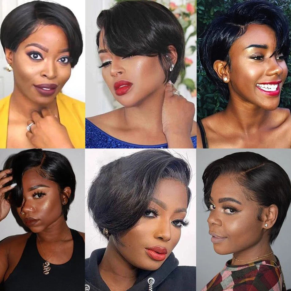 Short SENSE Short Human Hair Wigs Pixie Cut Straight Remy Brazilian Transparent Straight Bob Human Hair Wigs For Black Women