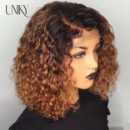 Short SENSE 13x4 Lace Frontal Human Hair Wigs Deep Curly Short Curly Bob Wig for Black Women Brown Blonde Highlight Wig Human Hair Full Wig