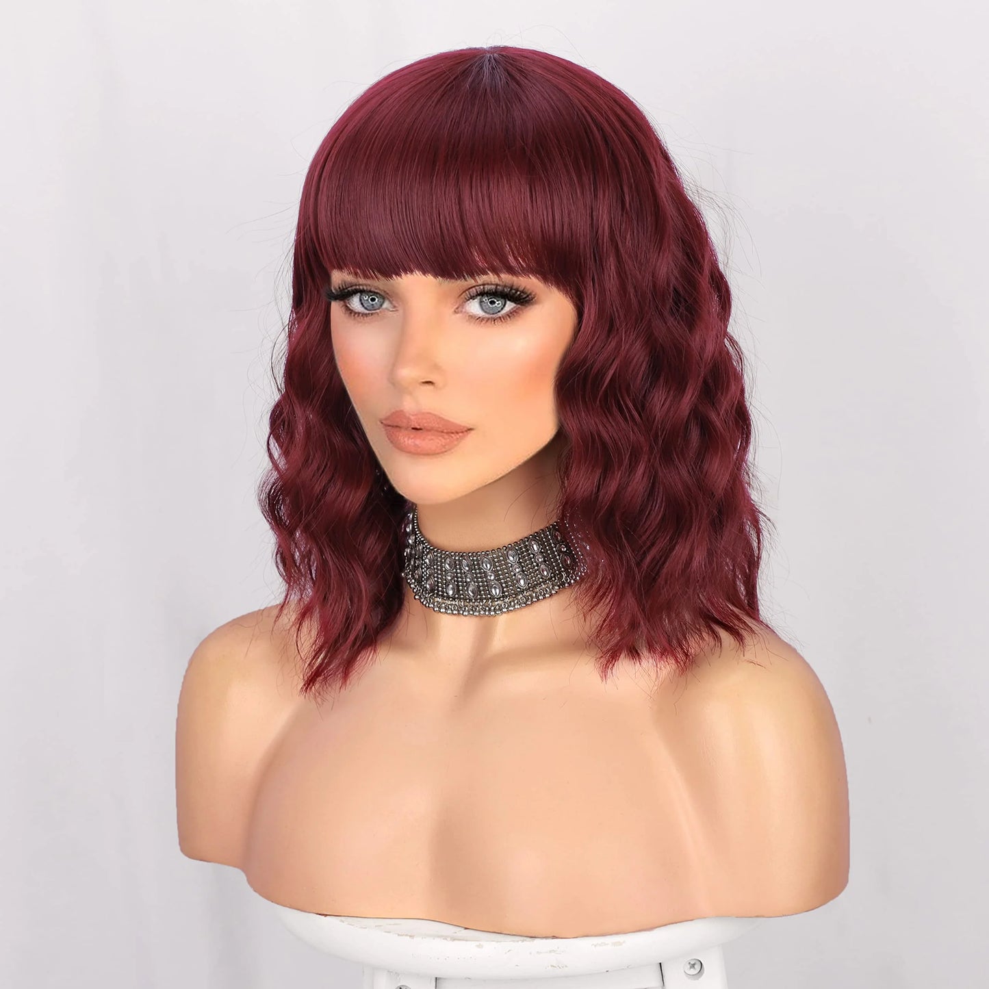 Lace wigs 12 Inches Loose Weave Wigs with Bangs Short Bob Wig for Women Body Wave Wigs for Cosplay Heat Resistant Wig