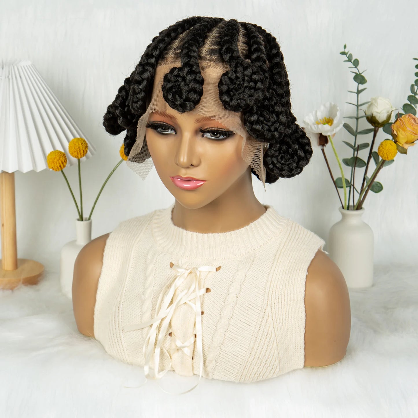 Braids SENSE Kima Koroba Braided Wigs Synthetic Full Lace Wig Bantu Cornrow Braiding Style with Baby Hair for Afro Women