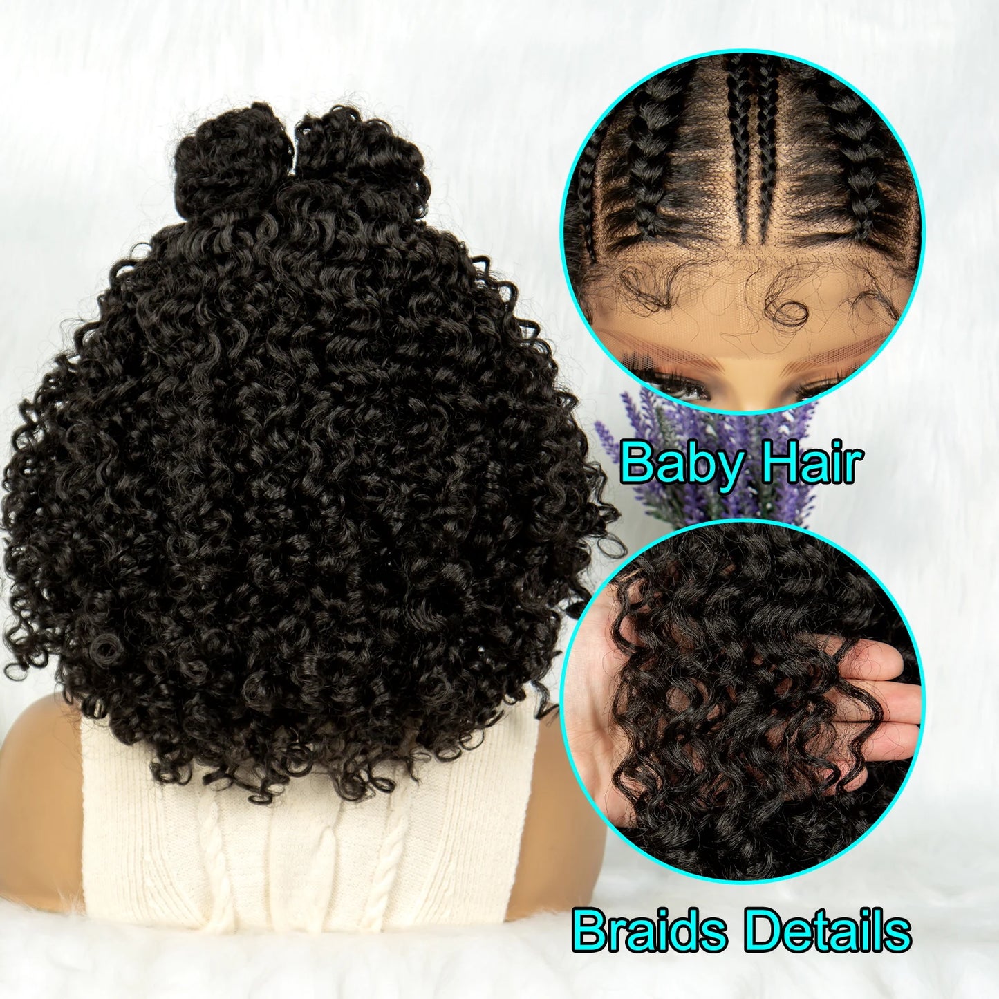 Braids SENSE Kima Frontal Cornrow Twisted 16 inches Curly Bob 13*4 Synthetic Lace Front Wig Top Knot Braided Ribbon Bun Braided Wigs