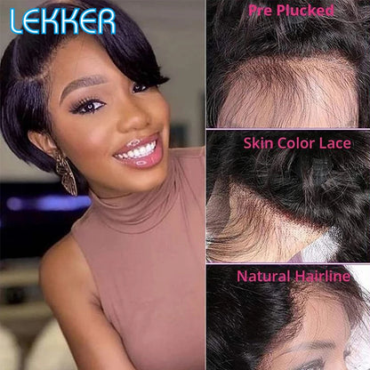 Short SENSE Lekker Short Pixie Bob T Part Lace Front Human Hair Wigs For Women Brazilian Remy Hair Ombre Blonde 613 Glueless HD Lace Wigs