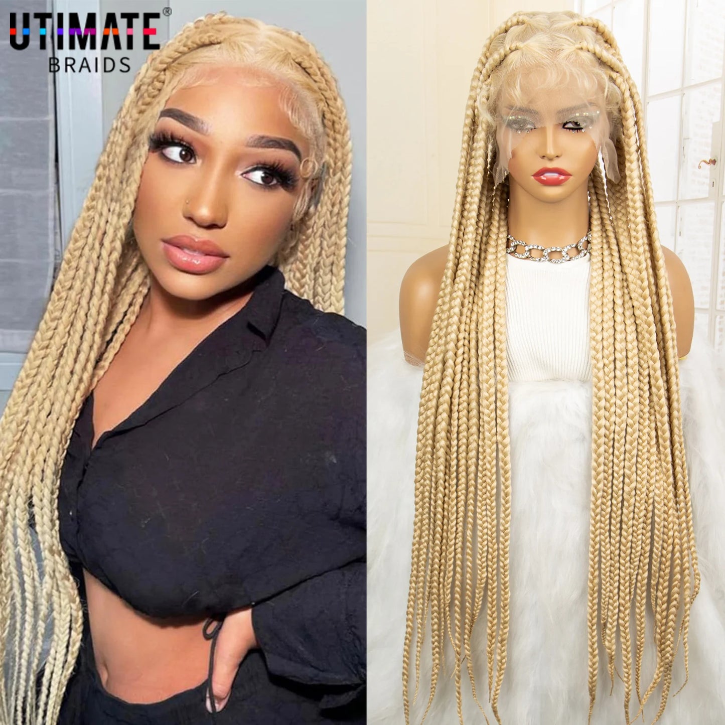 Braids SENSE Synthetic Full Lace 613# Blonde Braided Wigs for Black Women Knotless Box Braiding Wig Twist Cornrow Braids Wig with Baby Hair