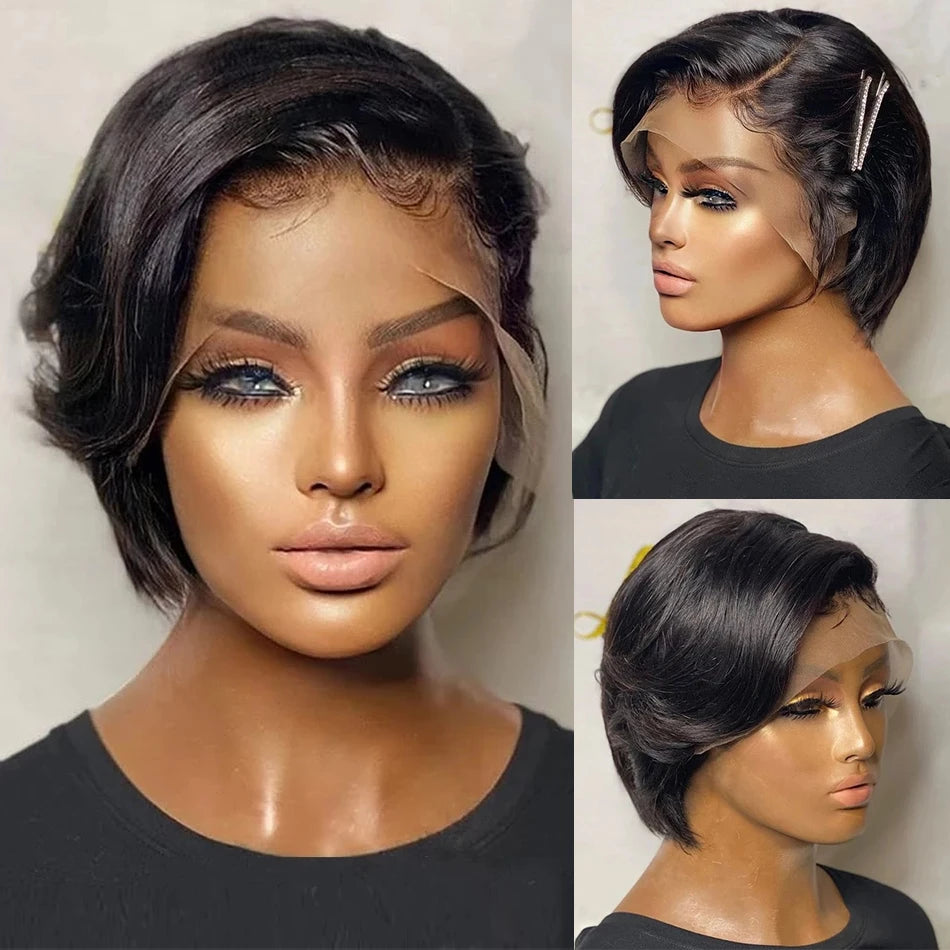 Short SENSE Short Human Hair Wigs Pixie Cut Straight Remy Brazilian Transparent Straight Bob Human Hair Wigs For Black Women