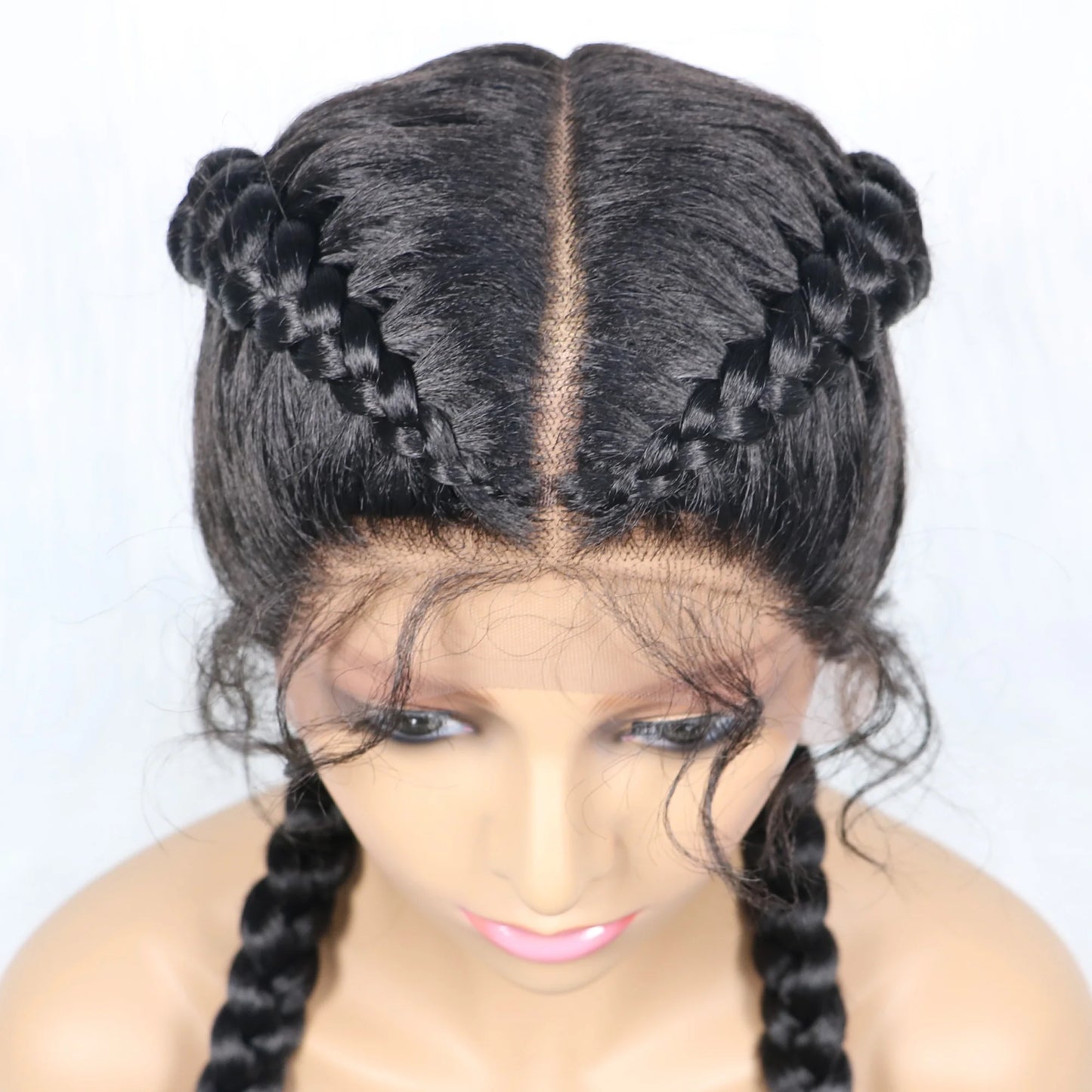Braids SENSE Synthetic Cornrow Braided Wigs Natural Black Braided Lace Front Wig Double Dutch Braids 100% Hand Made with Baby Hairs for Women