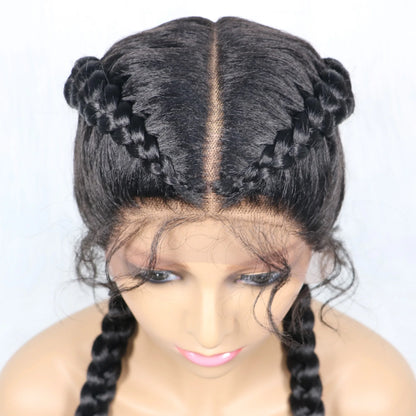 Braids SENSE Synthetic Cornrow Braided Wigs Natural Black Braided Lace Front Wig Double Dutch Braids 100% Hand Made with Baby Hairs for Women
