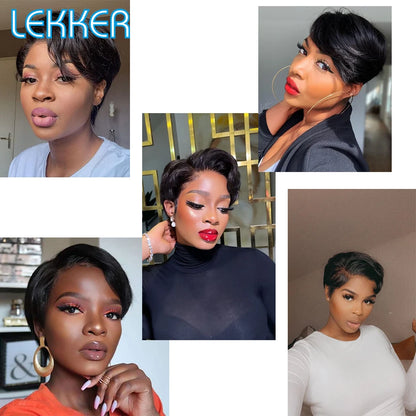 Short SENSE Lekker Short Pixie Bob T Part Lace Front Human Hair Wigs For Women Brazilian Remy Hair Ombre Blonde 613 Glueless HD Lace Wigs