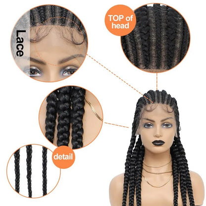 Braids SENSE Incoo 36" Synthetic Full Lace Braided Wigs For Black Women Jumbo Knotless Box Braid Lace Wigs Cornrow Wig Braide African Hair