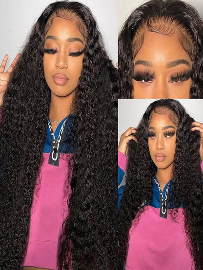 Lace wigs 180 Density Deep Wave Frontal Wig 13x6 HD Lace Curly Wigs 34 36 Inches Human Hair Wig 100% Human Hair Lace Frontal Wig Loose Wig