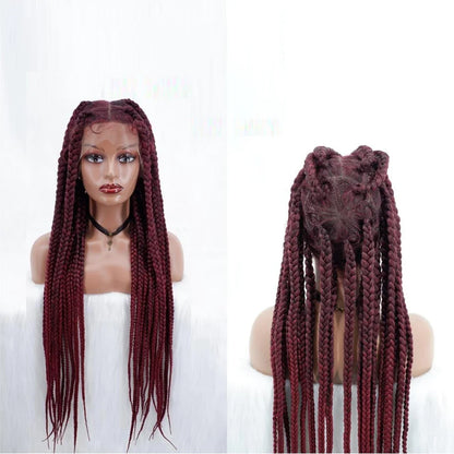 Lace wigs Full Lace 36 Inch New Afro Lace Braided Synthetic Wig With Large Plaid Wig For Women 100% Handmade Weaving Baby Hair Braided Wig