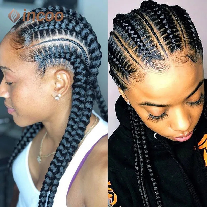 Braids SENSE Incoo 36" Synthetic Full Lace Braided Wigs For Black Women Jumbo Knotless Box Braid Lace Wigs Cornrow Wig Braide African Hair