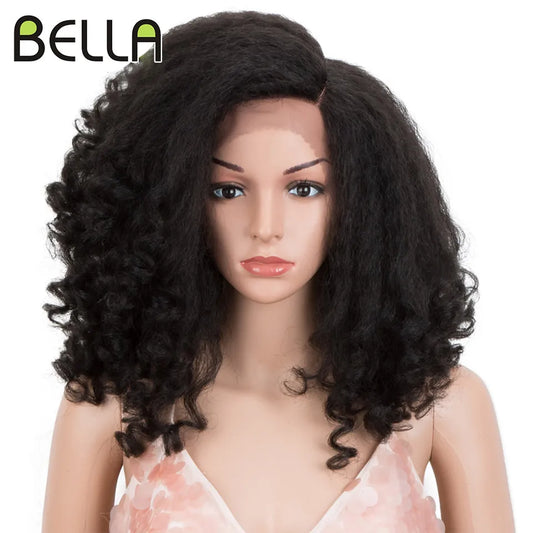 Lace wigs Bella Curly Hair Synthetic Lace Wig Braided Dreadlock Big Hair Wig For Black Women 14 inch Kinky Curly Hair Synthetic Front Wig