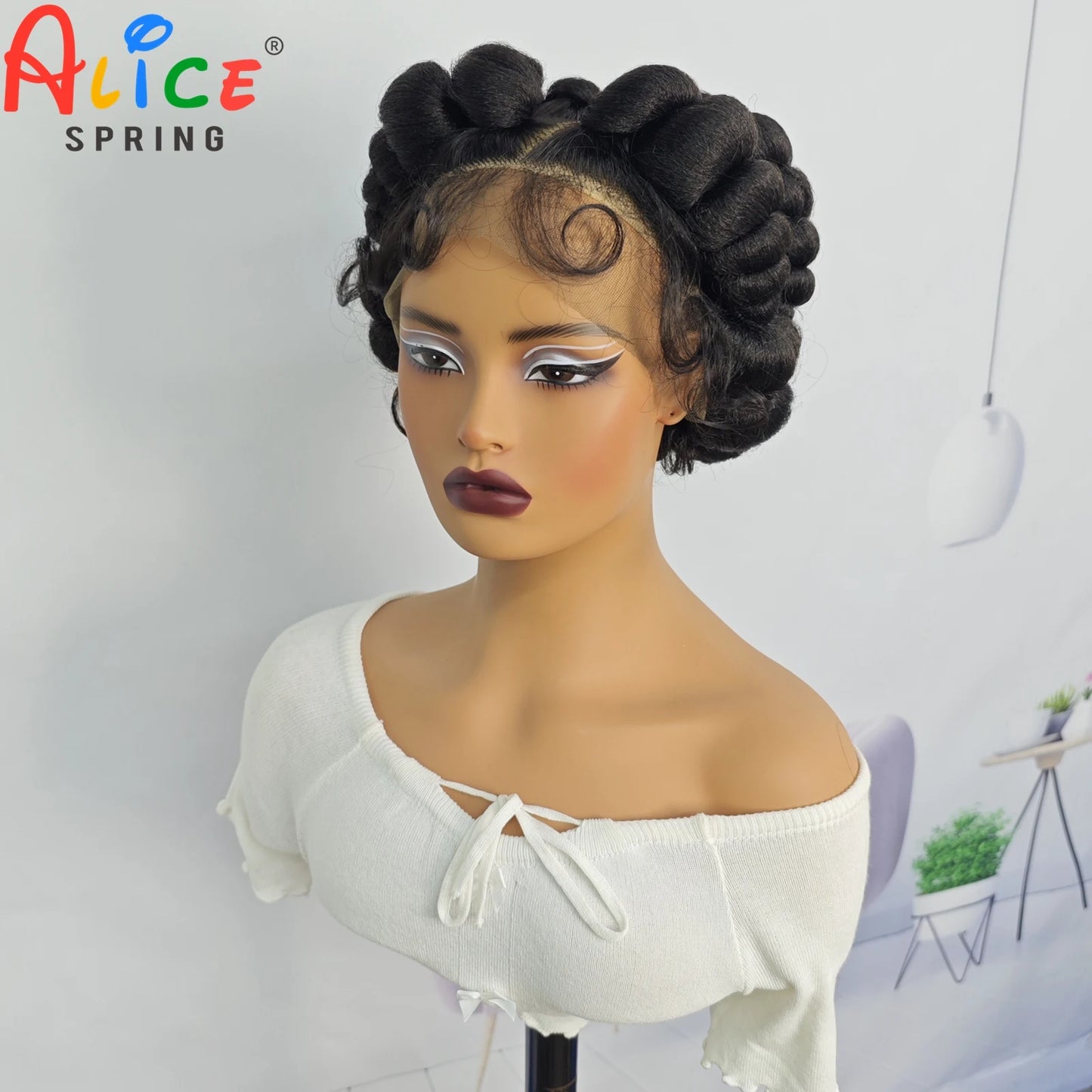 Braids SENSE Natural Color 6Inch Transparent Full Lace Braided Wigs Short Cute Handmade Bantu Synthetic Braided Lace Wigs Knotless Braids Wig