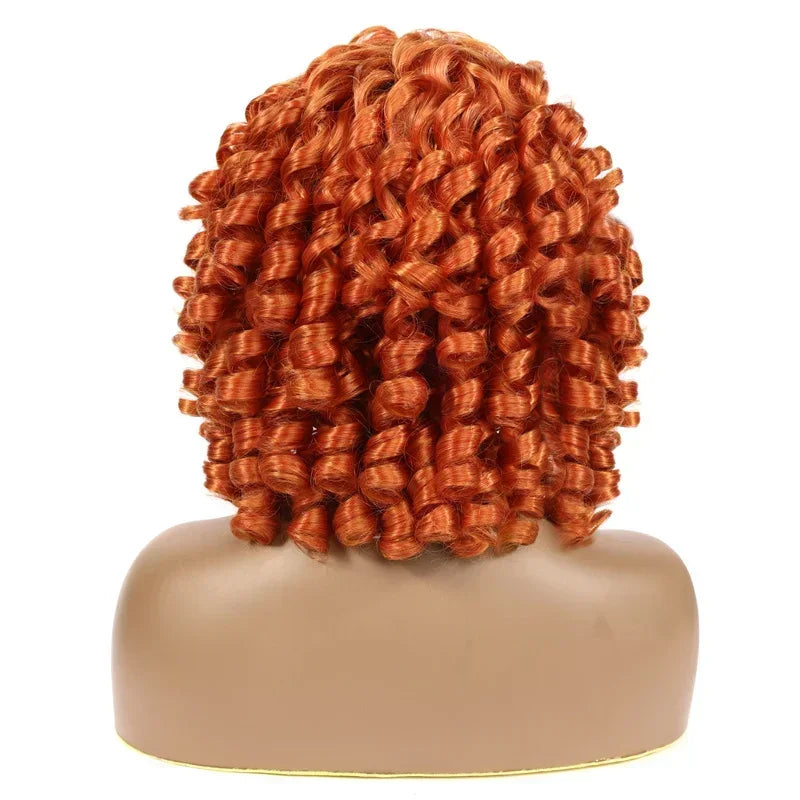 Short SENSE Puffy Short Afro Curly Bob Wig Orange Kinky Curly Women's Wig 14inch Ginger Natural Synthetic Shoulder Length Curly Hair Wig Red