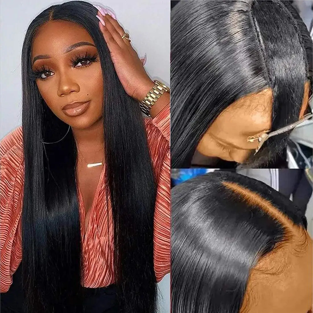 Lace wigs U Part Long Straight Wig U Shape Glueless Synthetic Wigs No Leave Out Quick Weave Natural Black For Black Women 16-28inch