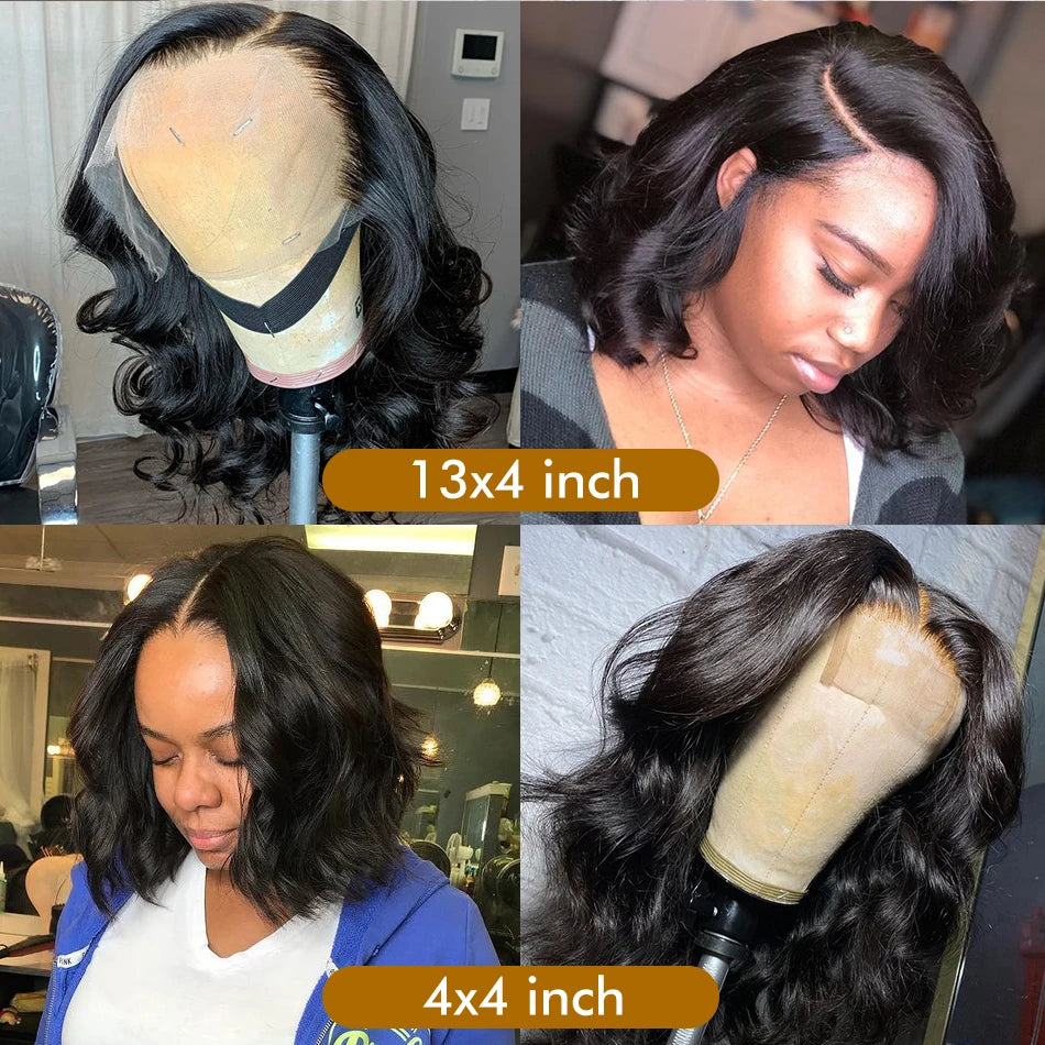 Short SENSE Body Wave Bob Wig 13x6 Transparent Lace Frontal Wig Brazilian Human Hair Wigs Virgin Remy Hair13x4 Lace Closure Wig 180% Density