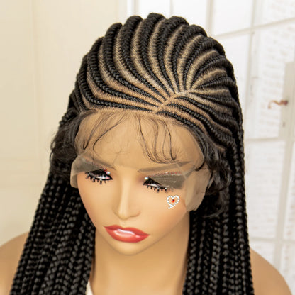 Braids SENSE Full Lace Cornrow Braided Wigs for Black Women Handmade Synthetic Long Box Braided Wig with Baby Hair Lace Front Braids Wigs