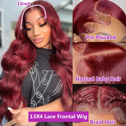 Lace wigs Water Wavy 99J Burgundy 13x4 HD Lace Front Wigs Human Hair Body Wave Lace Front Wigs Human Hair Pre Plucked Bleached Knots Wigs