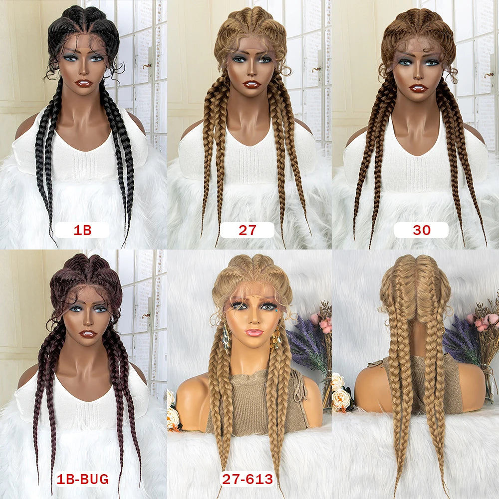 Braids SENSE 26 Inches Short Box Braids Lace Frontal Wig African Synthetic 4 Braid Wig with Baby Hair for Afro France Women Box Braid Wig