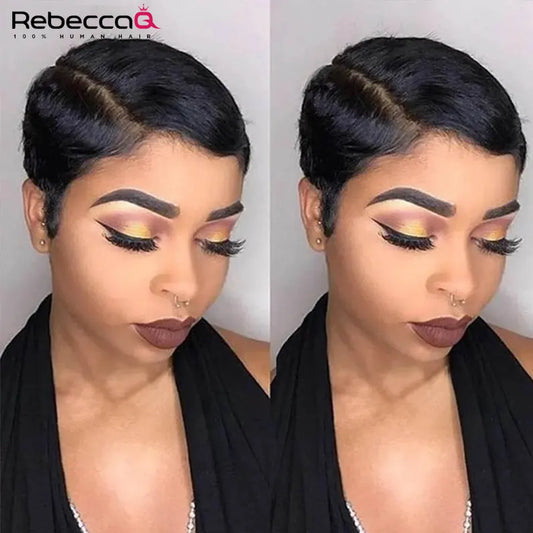 Short SENSE Rebecca Short Bob Wig Pixie Cut Wig Straight Human Hair Wigs T Part Transparent Lace Wig For Women Preplucked Hairline Wig